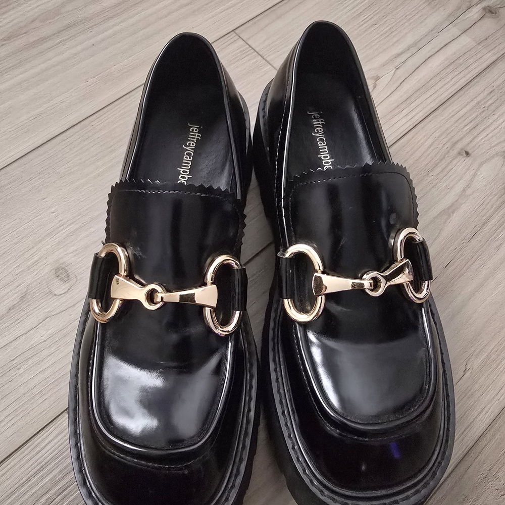 Black Loafers with Gold Buckle
